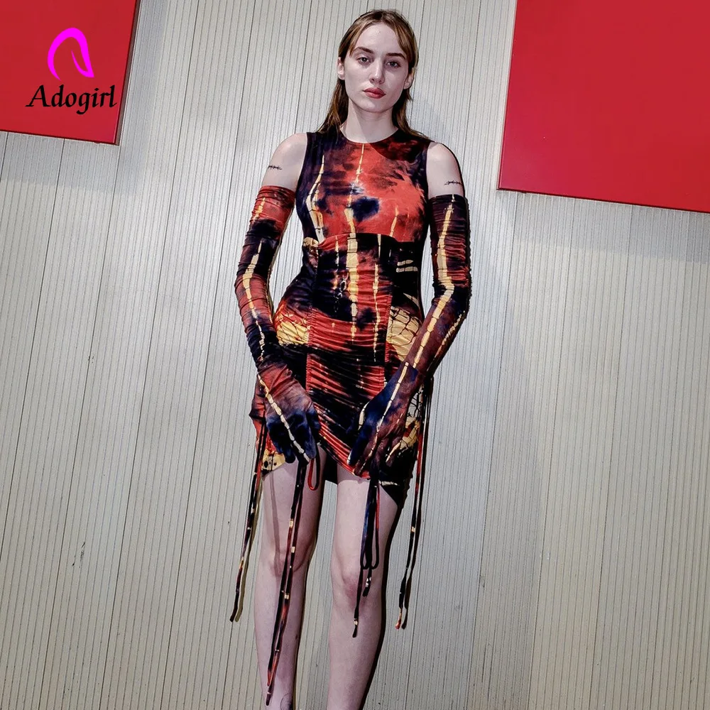 Adogirl Tie Dye 2019 осенние женские Мини Вечерние сексуальное обтягивающее платье