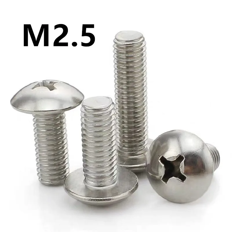 200Pcs M2.5X3/4/5/6/8/10/12/14/16/18/20Mm Quadrivio A Fungo Viti Tm 304 In Acciaio Inox Truss Vite Viti A Croce