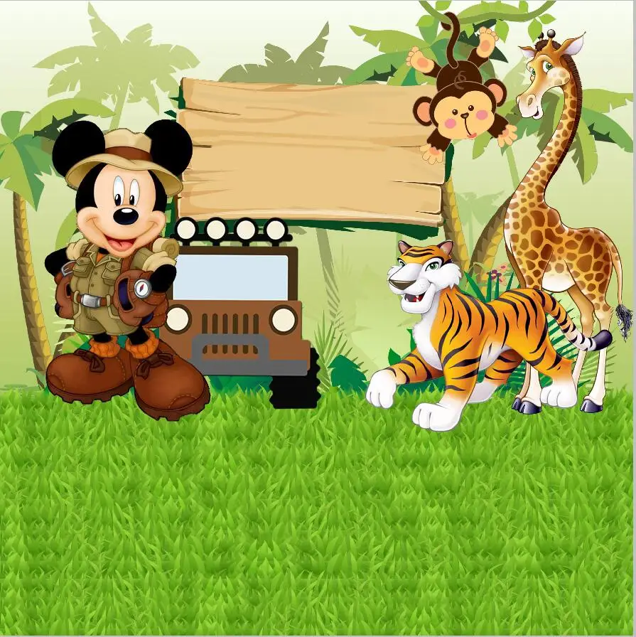 

8x8FT Safari Mickey Tiger Giraffe Zoo Car Custom Photography Backgrounds Studio Backdrops Vinyl 240cm x 240cm