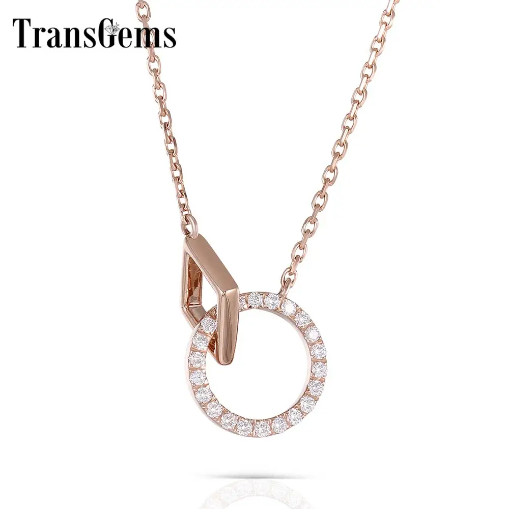 

Transgems Genuine 14K 585 Rose Gold Interlocking Moissanite Pendant Necklace For Women Link Necklace Wedding Annicersary Gifts