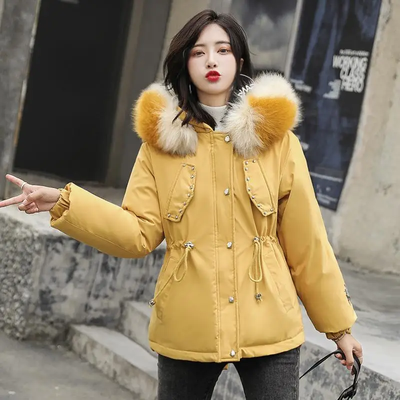 Новое поступление зимняя куртка женская с капюшоном с мехом модная Высококачественная парка Теплая утолщенная верхняя одежда женские пальто парки - Цвет: Yellow