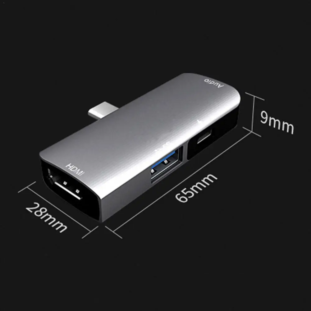 4-в-1 Алюминий Тип-C Mobile Hub адаптер с USB-C PD зарядки 4K HDMI 3,5 мм разъем для наушников Зарядное устройство для iPad Pro