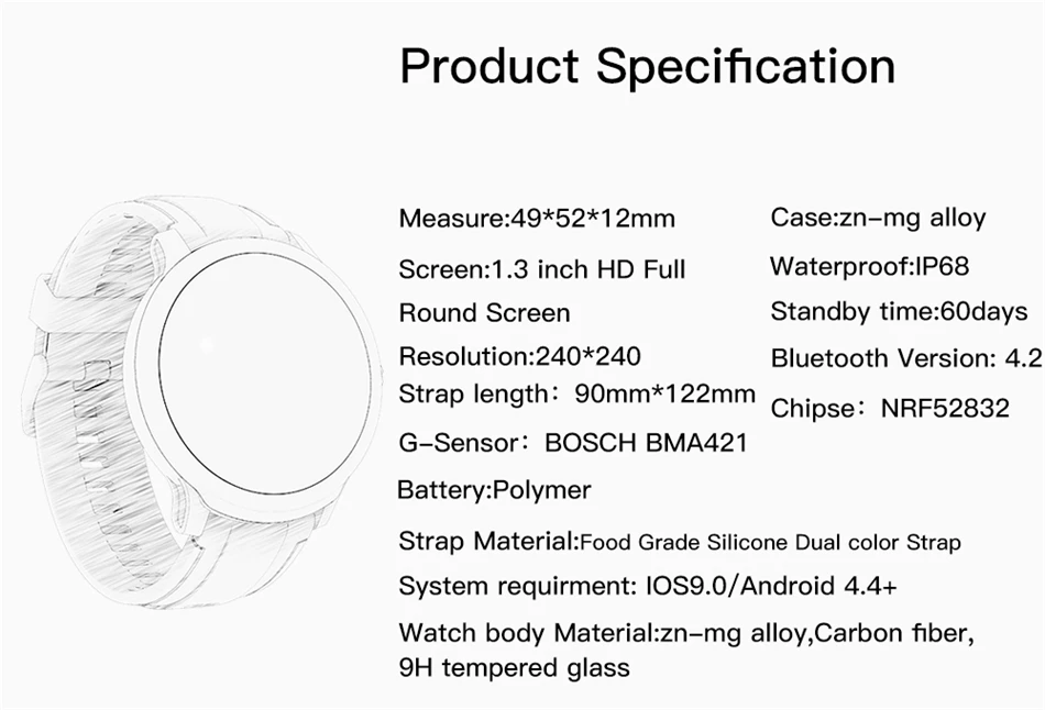 GEJIAN New Smart Watch IP68 Waterproof 1.3 Inch Full Touch Round Screen Heart rate Blood Oxygen Men Sport Watch for Android IOS