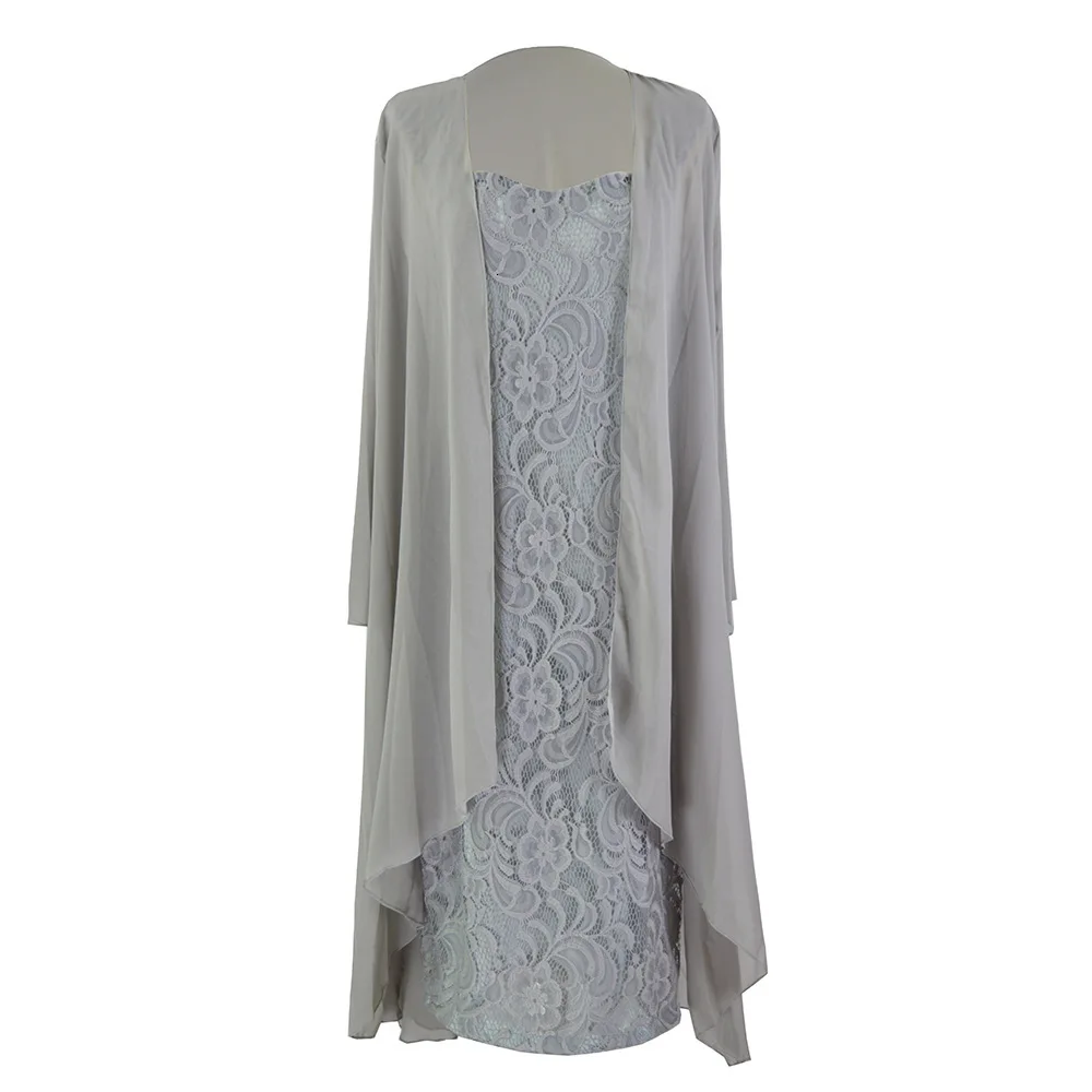 BacklakeGirls/Коллекция года, милый шифоновый комплект из двух предметов, кружевное платье для мамы невесты платье с длинными рукавами длиной до середины икры для свадебной вечеринки - Цвет: gray