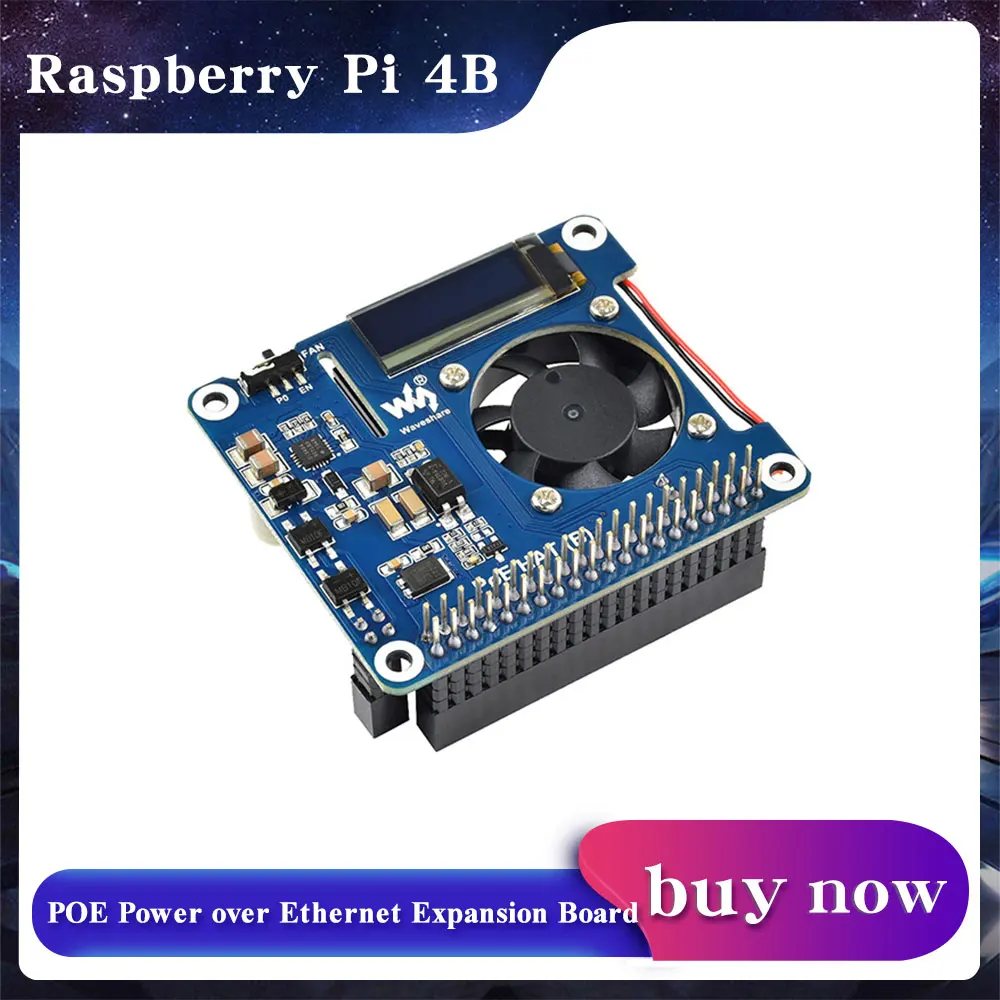 Raspberry Pi 4 POE HAT 802.3af-совместимый с 0 19 дюймовым OLED дисплеем охлаждающий вентилятор