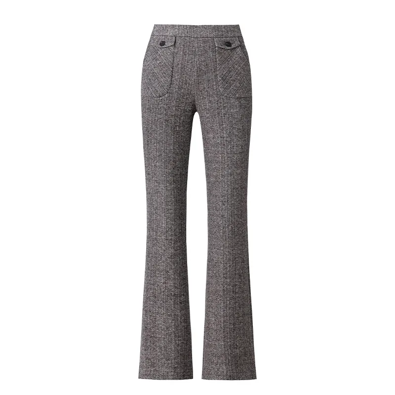 

65% Cotton Trousers Women's New for Autumn Winter High Waist Elastic Waist Office Lady Flare Pants Bell Bottom Korean Style