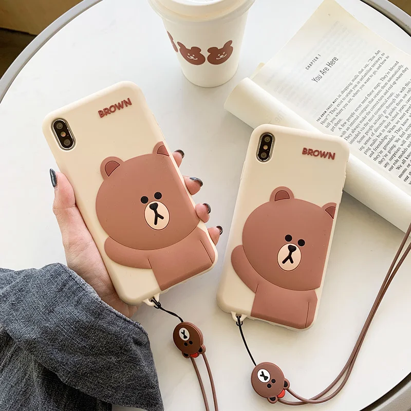 Роскошный 3D чехол с медведем и ремешком для Apple IPhone 11 12 Pro Max Mini X XS XR 6 6s 7 8 Plus SE 2020 Huawei