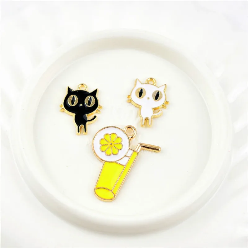 

10pcs/pack Cat Orange Fruit Juice Enamel Charms Alloy Pendant Metal Golden for Bracelet Earring DIY Jewelry Accessories