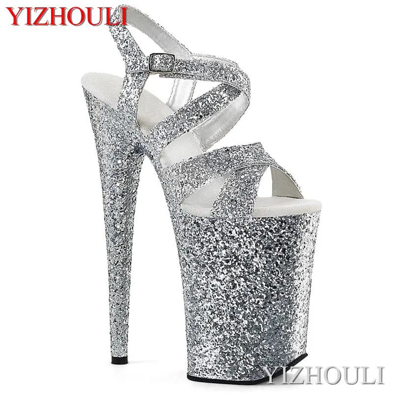 

Sexy 23cm, stiletto, cross-sequined vamp ankle strap, 9in super-high heel sandals, summer dance shoes
