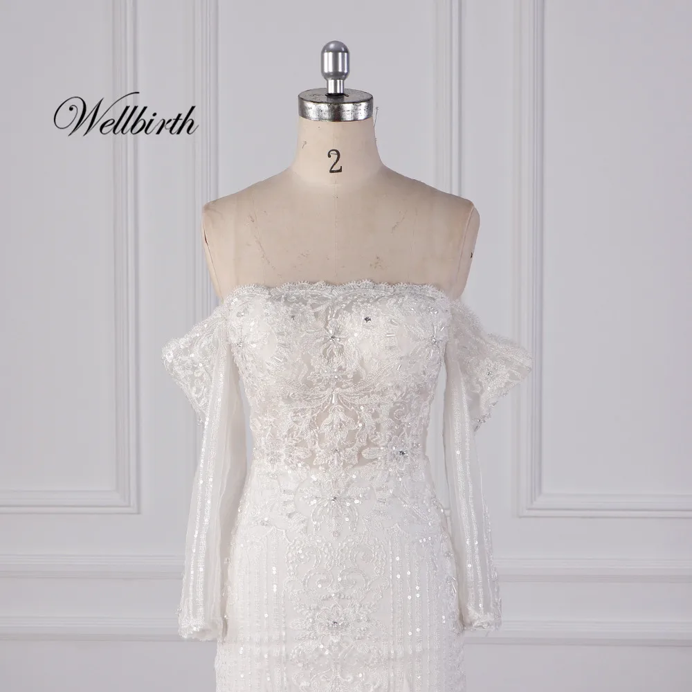 Реальное изображение Wellbirth Vestido de novia свадебное платье русалки без бретелек с открытыми плечами свадебное платье jc038