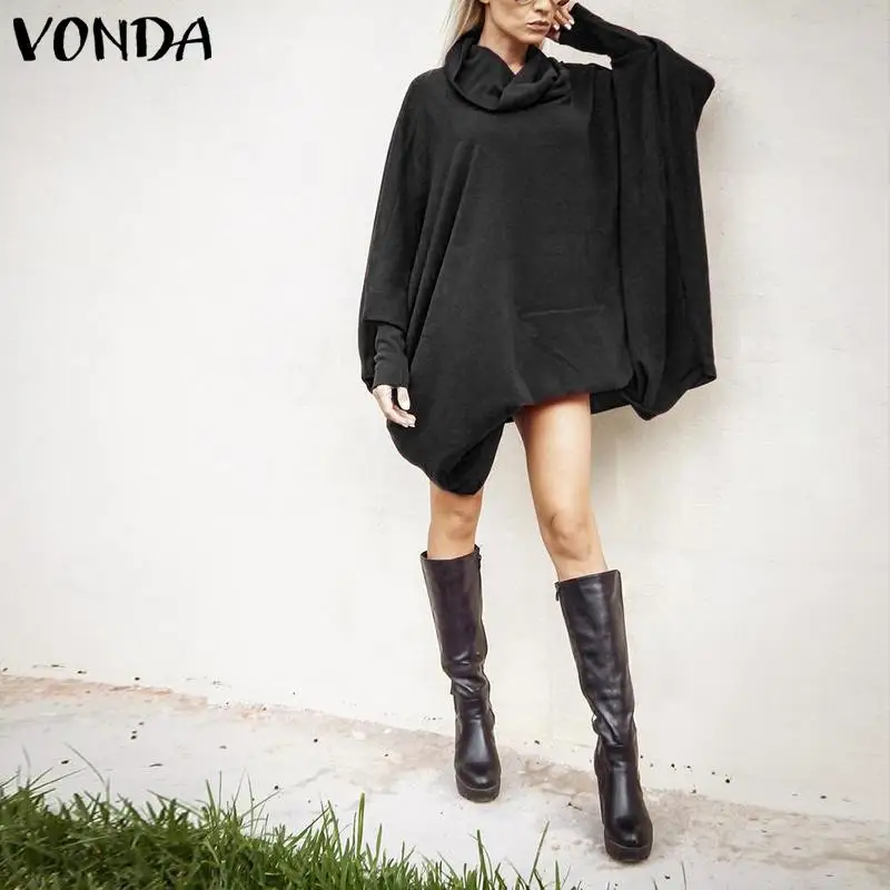 VONDA, Осень-зима, базовое платье для беременных, женское, с длинным рукавом, одноцветное, для вечеринок, повседневное, с высоким воротом, богемное, Vestidos