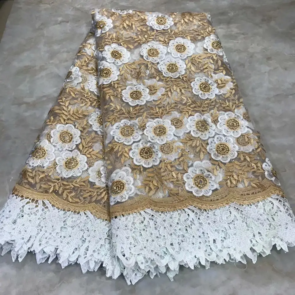 

African Lace Fabric 2019 French Cord Lace Fabric Embroidered Nigerian Tulle Lace Fabric With Stones For Wedding