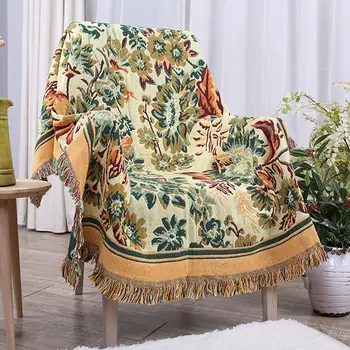 

Fashion Flower Design Soft Comfortable Thick Cotton Blanket Travel Plane Tassel Decor Tapestry Multipurpose Sofa Chair Cover