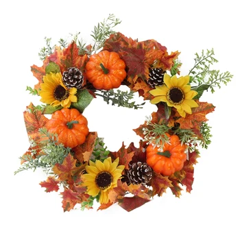 

Fall Wreath 15.8 Inch for Front Door with Pumpkin, Pine Cone,Maple, Sunflower for Home Decor Indoor Outdoor Window Decor