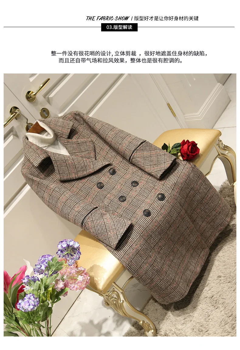 Brand Wool Coat 4XL Plus Size Winter New Women Clothing High Quality Plaid Woolen Female Coats Warm Women's Woolen Coats