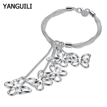 

925 Silver Bracelet Simple Five Hollow Butterfly Animal Charm Bracelet Women Fashion Jewelry Christmas Gift