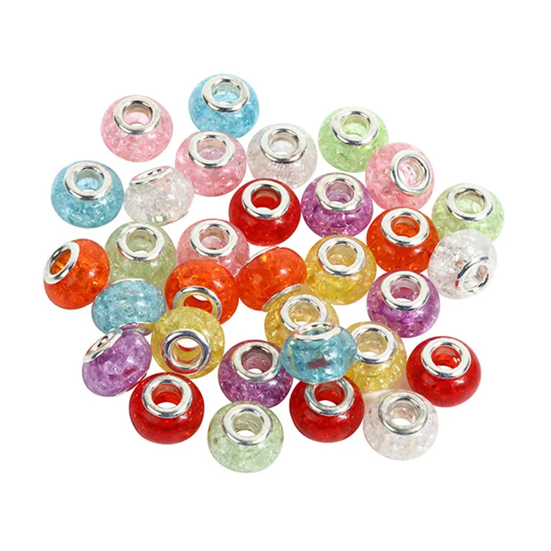 

10Pcs Colors Ice Crackled European 5mm Large Hole Rondelle Round Slide Charms Spacer Beads Fit Pandora Charms Bracelet Jewelry