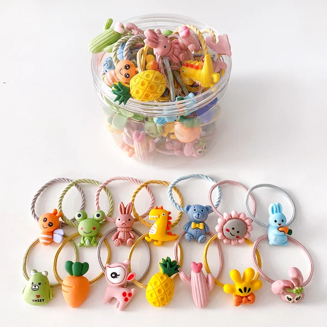 10/20/24 Pcs/Set Baby Girls Cute Cartoon Flower Scrunchies Rubber Bands Children Lovely Elastic Hair Bands Kids Hair Accessories Cartoon fruit-30 Pcs