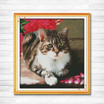 

Lovely cat Pattern printed on canvas DMC 11CT 14CT Cross Stitch kit needlework Set full with embroidery animal Style Home Decor