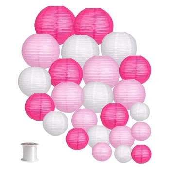 

24 Pack Chinese Round Paper Lanterns,(6,8,10,12) inch Hanging Lanterns Wedding Baby Shower Festival Party Decoration