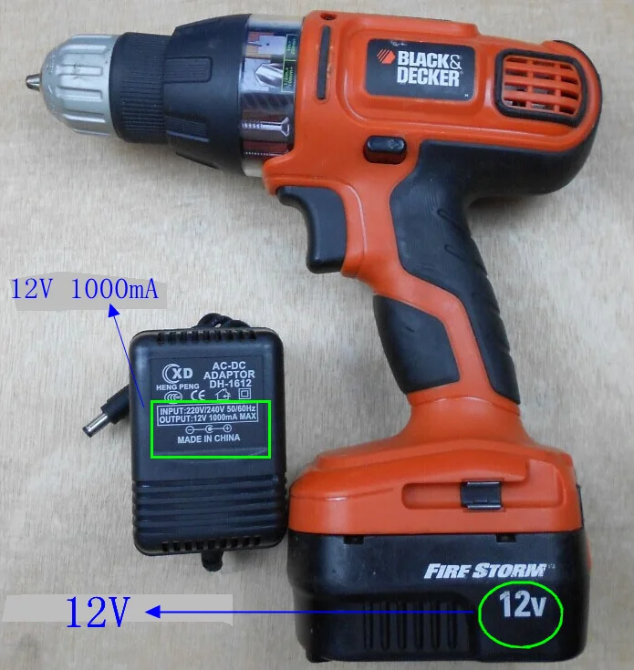 12V AC DC адаптер питания зарядное устройство 12V 1A 1000mA для black& decker бытовая электрическая дрель
