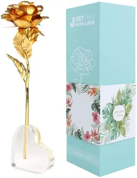 

24k Gold Rose Plated Artificial with Gift Box and Card Perfect Flower Gift for Valentine's Day Mother's Day Anniversary