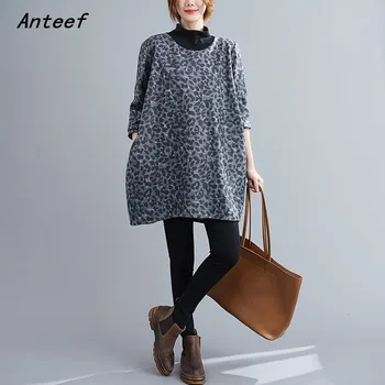 

long sleeve plus size velvet vintage Leopard for women casual loose mini autumn winter dress elegant clothes 2020 ladies dresses