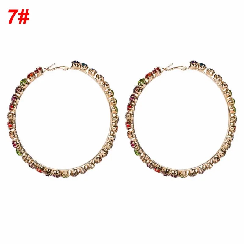7 Bohemian Rainbow Rhinestone Crystal Big Hoop Earrings For Women Fashion Jewelry T4MD - Окраска металла: 7
