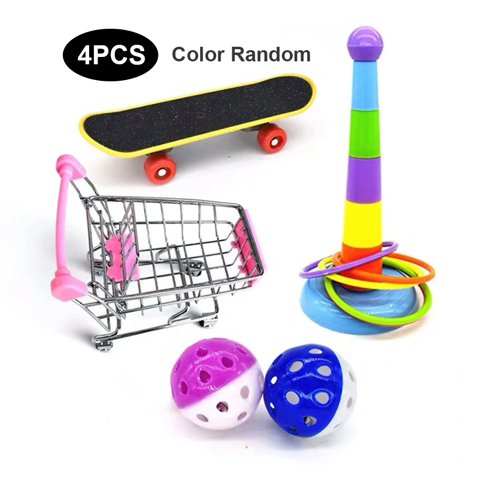 Bird Parrot Toy Set Mini Supermarket Shopping Cart Trolley Skateboard Ring Bell Pet Interactive 3/4 | Дом и сад