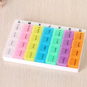 

Clamshell 28 Grid Pill Box Holder Weekly Medicine Storage Type 7 Days Storage Portabl Independent Lattice Sealed TSLM1