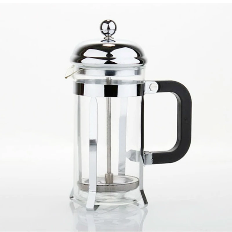 

600ml Silver Pressure Pot Household Hand-made Coffee Pressure Filte Heat-resistant Glass Tea Maker Stainless Steel Coffee Pots