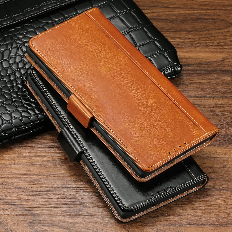 

For Samsung Galaxy Note10 Genuine Leather Flip Case Business Oil Wax Wallet Stand Smart Phone Cover for Samsung Note10 Plus