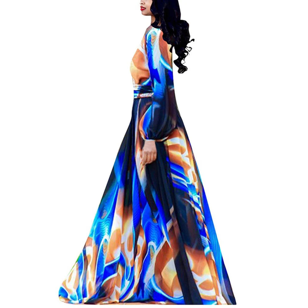 Opslea Африканский женский v-образный вырез цифровой принт платья Дашики Новая модная сексуальная одежда Африканский классический плюс размер длинное платье