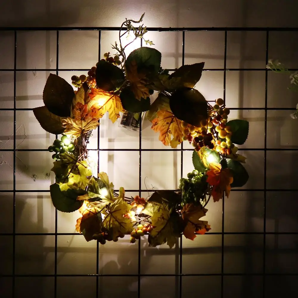 День благодарения Осенний венок кленовый лист листья гирлянда светильник полосы