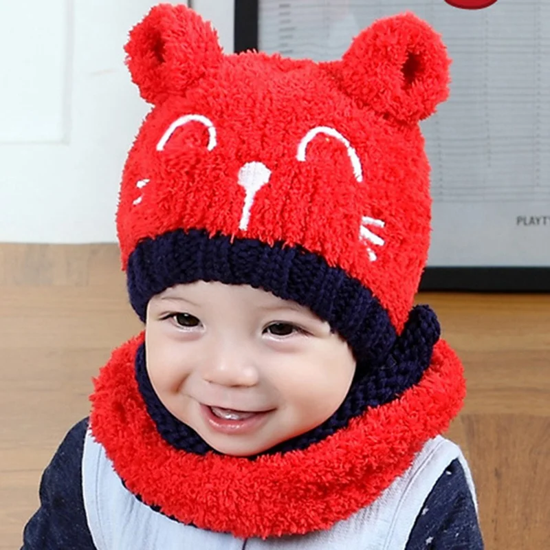 Детская теплая шапка для мальчиков и девочек, зимняя шапочка, шарф с капюшоном, вязаная шапка-ушанка