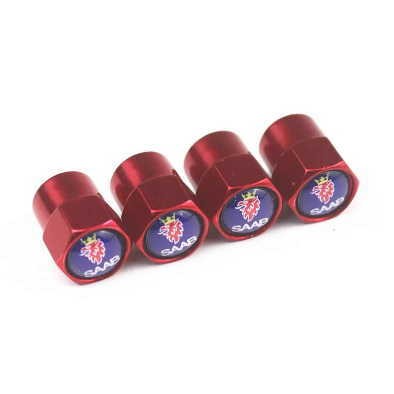 

New product wholesale CAR Styling Auto Accessories Aluminum chrome red Car Wheel Tire Valve Caps Case for SAAB Motors