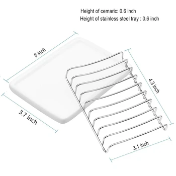 

Ceramic Soap Dish, Double Layer Stainless Steel Shower Soap Holder Tray with Drainage Grid and Holder for Bathroom, Tub