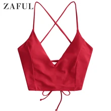 ZAFUL крест накрест на шнуровке обрезанный Бикини Топ для женщин без косточек Спагетти ремни Съемный мягкий сплошной цвет бюстгальтер Топ женский