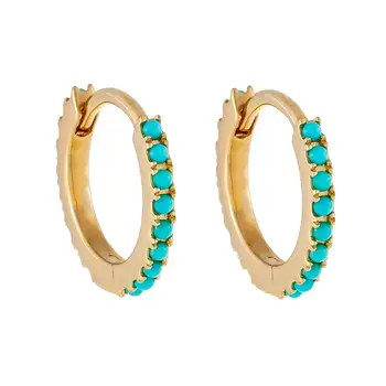 

LOZRUNVE Fashion Delicate Turquoise Beaded Huggie Hoop Earring 925 Silver