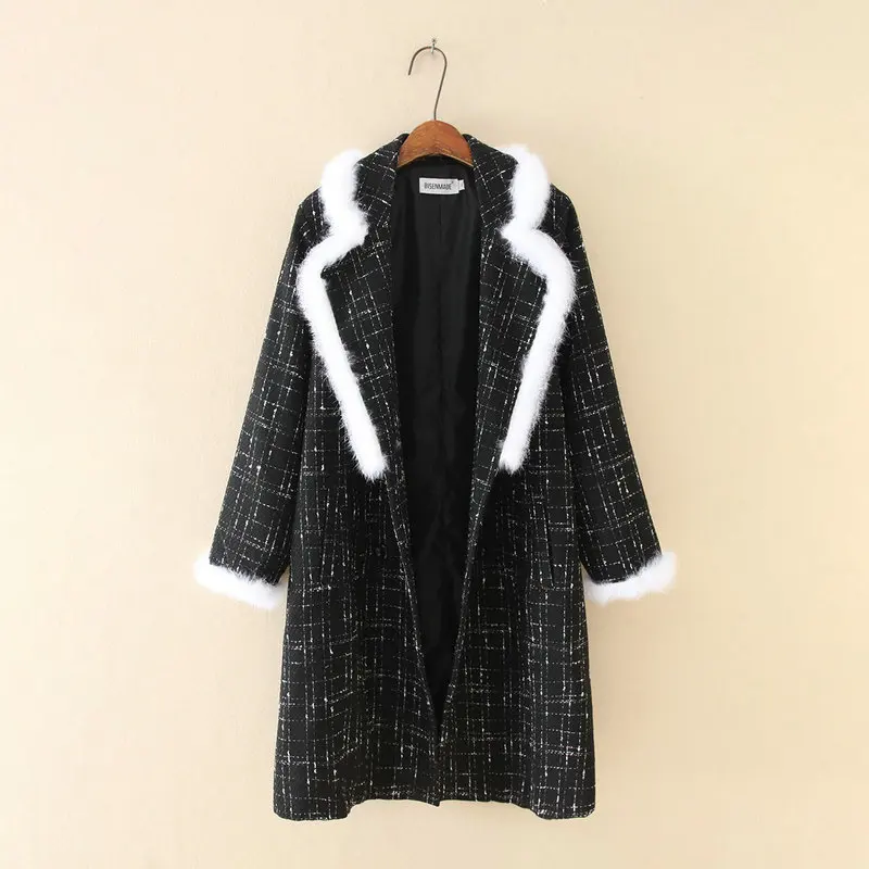 TUHAO 5xl 4xl 3XL зимнее женское Шерстяное клетчатое пальто элегантная верхняя одежда повседневное свободное плотное женское кашемировое пальто LZ68
