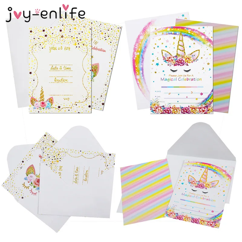 

Joy-Enlife 6pcs Unicorn Invitations Card Unicornio Party Happy Birthday Party Kids Decorations Kids Favors Invitation Cards