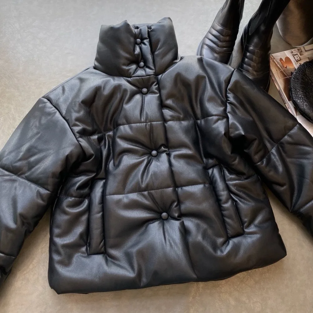 Зимняя куртка модная женская pu кожаная теплая куртка пальто Женская Повседневная стеганая верхняя одежда ddxgz2