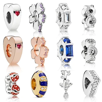 

New Fashion Personality Charm Classic Heart Shape Red Bow Spacers Blue Gasket Diy Bracelet Rose Luxury Gold Jewelry Gift