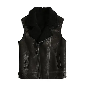 

Genuine Leather Jacket Men Autumn Winter Biker Vest sheepskin coat Sleeveless Jacket Mens Leather Vests 731 KJ3296