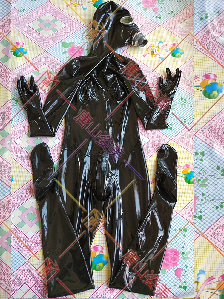 Latex full cover catsuit gas mask customized
