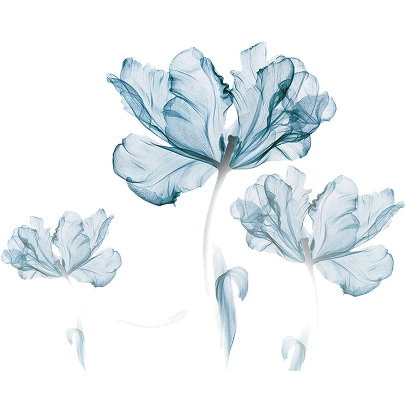 1-Pack 110X80cm 3D Blue Flower Living Room Decoration Vinyl Wall Sticker DIY Modern Bedroom Home Poster Art Stic | Дом и сад
