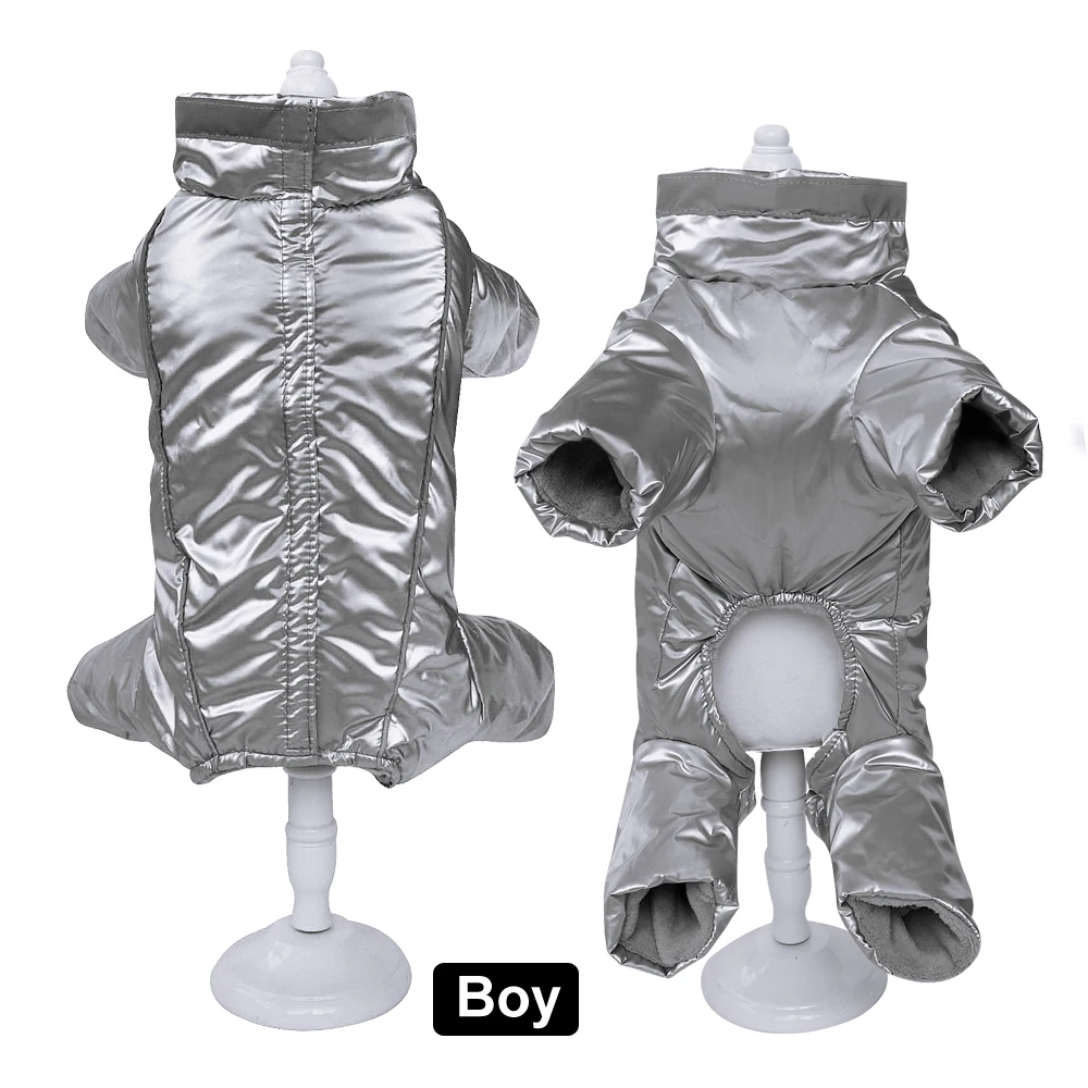 Boy Silver Теплая одежда для собак, водонепроницаемый Зимний пуховик для собак, светоотражающие зимние комбинезоны для домашних животных, комбинезон для мужчин и женщин, одежда для собак чихуахуа - Цвет: Boy Silver