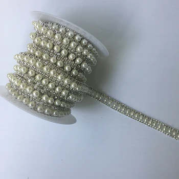 

5Yards Beaded Rhinestone Banding Pearl Applique Crystal Diamond Trim Bridal Accessories