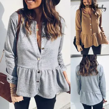 

Fashion Women Ladies Loose Casual Long Sleeve T-Shirt Tops Cotton Button T Shirt