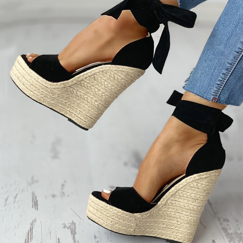 Sarairis 2020 Sexy Platform Straw Wedges High Heels Shoes Sandals Woman Sexy Summer Party Ankle Wrap Shoes Woman Sandals High Heels Aliexpress